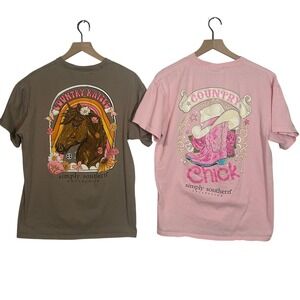 Simply Southern Country Raised & Country Chick Graphic Tee Bundle Womens L